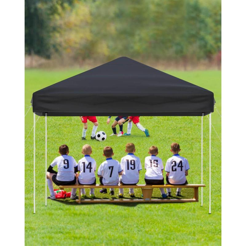 Carpa plegable pop-up 3x3 m (10x10 ft) con montaje rápido por botón - 3 alturas ajustables - 4 sacos de arena + pared lateral + bolsa con ruedas, Blanco/Azul/Verde