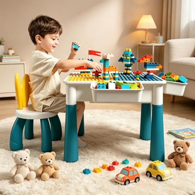 Esta mesa de bloques de construcción multifuncional y de gran tamaño es ideal para niños de 3 a 6 años e incluye 358 bloques y una silla infantil. Ayuda a desarrollar la imaginación, la coordinación y la capacidad de atención de los niños.