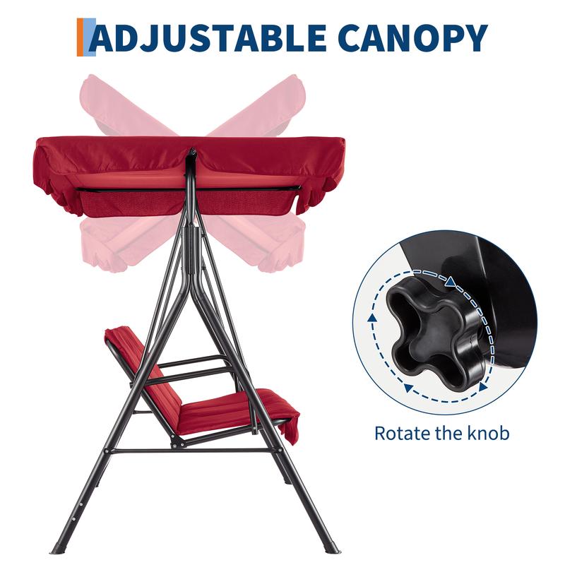 Columpio de jardín para 3 personas – Estructura de acero resistente – Cojines gruesos – Dosel ajustable – Ideal para patio, terraza, porche o piscina – Negro