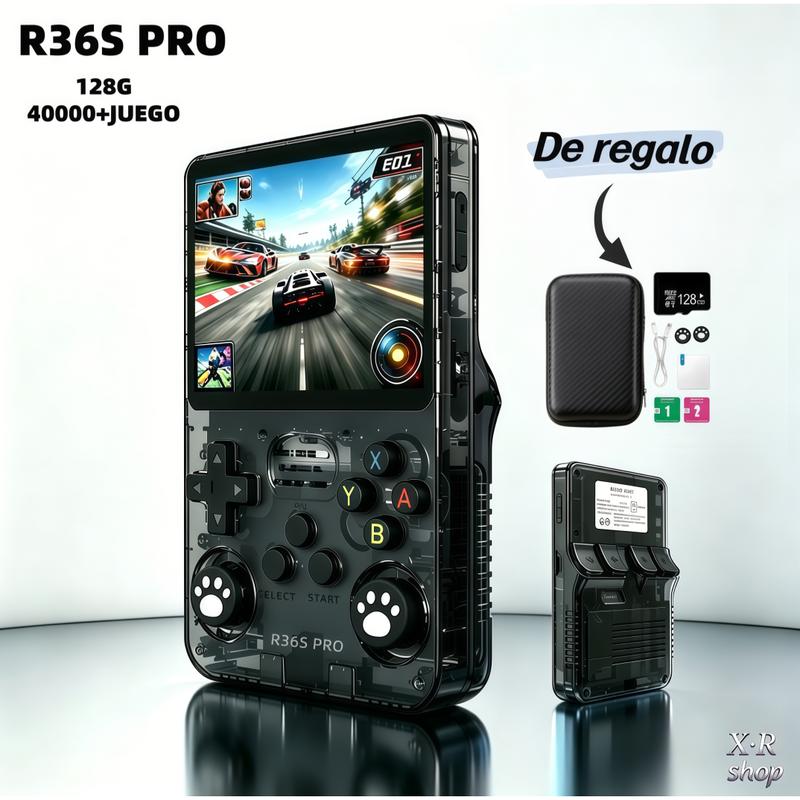 Versión R36S PRO / Estándar R36S, consola de videojuegos retro portátil, dos modelos disponibles. Sistema Linux, 23+ emuladores de alta gama, pantalla 4K de 3.5 pulgadas, almacenamiento 64G/128G opcional, con más de 20.000 / 40.000 juegos integrados.