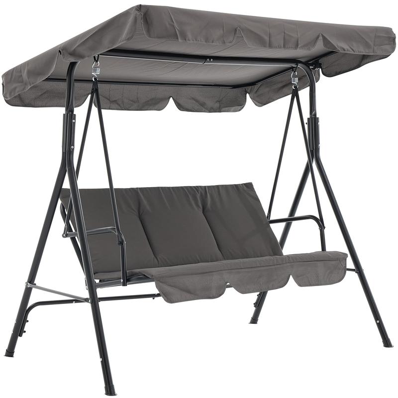 Columpio de jardín para 3 personas – Estructura de acero resistente – Cojines gruesos – Dosel ajustable – Ideal para patio, terraza, porche o piscina – Negro