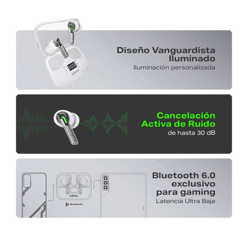 INFINIX GTBUDS 4/GTBUDS 5 Auriculares Inalámbricos Bluetooth con Cancelación Activa de Ruido 30 dB, ENC IA de 4 Micrófonos, Carga Rápida 10 Min = 2H, Hasta 34H de Batería- Mayo Venta Quincenal / Día de la Madre Campaign, Hot Sale x Mayo Venta Quincenal Ca