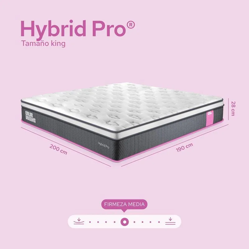 Colchón Color Dreams Pro Hybrid con Eurotop | Híbrido | 28cm | Eurotop + Pocket Coils + Memory Foam