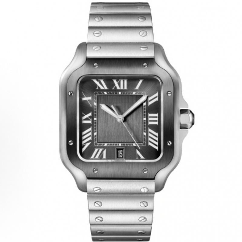 MEGIR Reloj mecánico automático cuadrado, esfera blanco y negro, caja y correa acero inoxidable 904L, cristal zafiro,Set de regalo completo