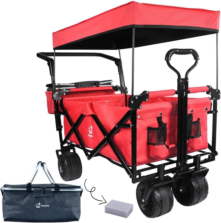 Bicicleta plegable resistente con parte superior extraíble, ruedas grandes de 4 pulgadas, frenos, mango ajustable, bolsa refrigeradora para jardín y playa al aire libre
