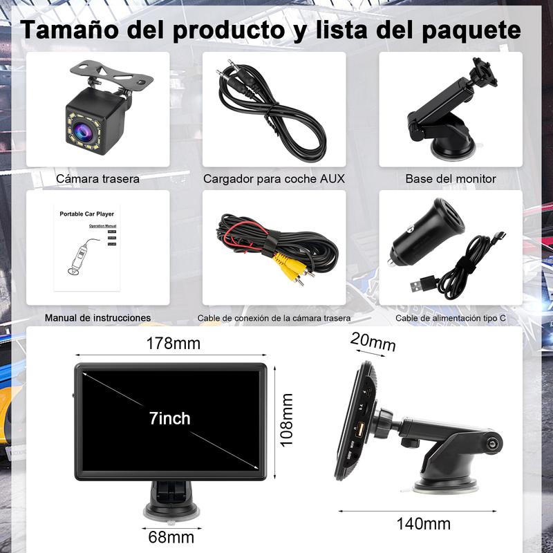 Pantalla portátil inalámbrica CarPlay de 7 pulgadas mejorada (compatible con todos los modelos de vehículos)