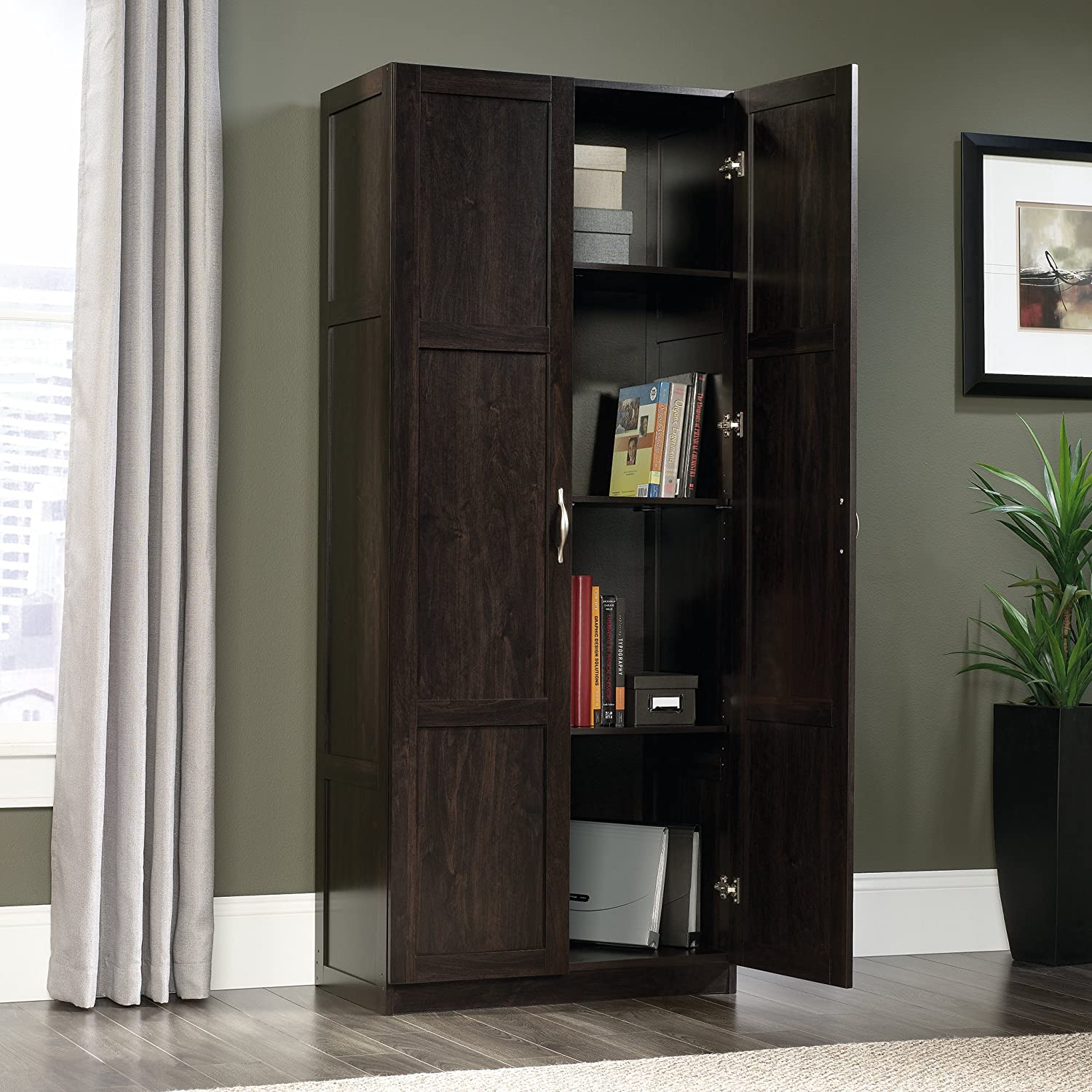 Sauder - Armarios de Almacenamiento Diversos para despensa, Longitud: 75,2 cm x Ancho: 40,9 cm x Alto: 180,6 cm, Acabado de Roble Highland