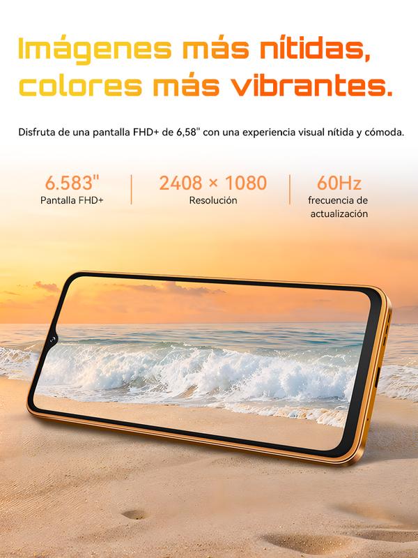 Cubot A50 Teléfono Inteligente Android 16" FHD 16GB RAM 128GB Almacenamiento 5000mAh Batería 48MP Cámara NFC Desbloqueo Facial Huella Lateral Doble SIM GPS Cuatro Satélites