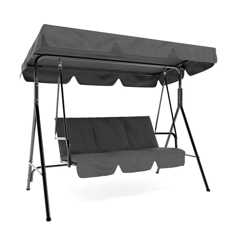 Columpio de jardín para 3 personas – Estructura de acero resistente – Cojines gruesos – Dosel ajustable – Ideal para patio, terraza, porche o piscina – Negro