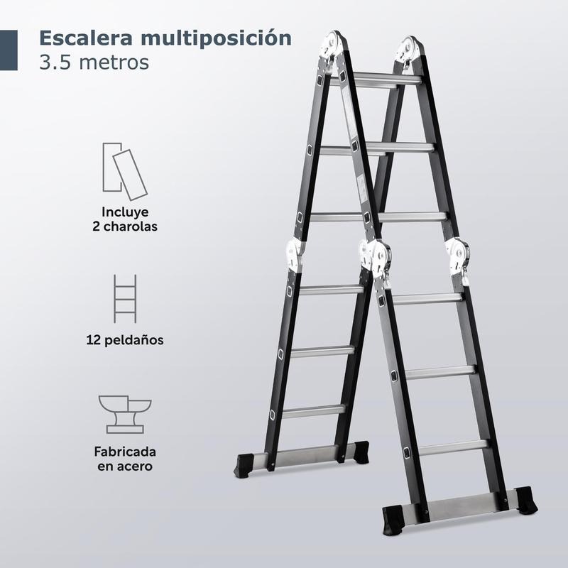 Escalera Multiposición 12 Peldaños de Acero 3.5 Metros