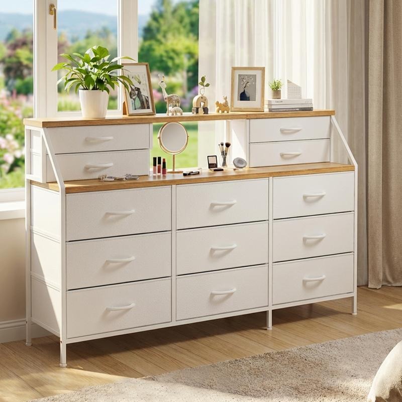 Zocalo Cómoda de Dormitorio con 13 cajones, cómoda Grande con Espacio de Almacenamiento, Estructura de Metal, para Dormitorio