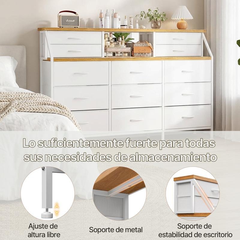 Zocalo Cómoda de Dormitorio con 13 cajones, cómoda Grande con Espacio de Almacenamiento, Estructura de Metal, para Dormitorio