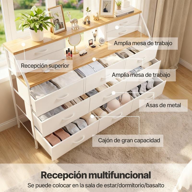 Zocalo Cómoda de Dormitorio con 13 cajones, cómoda Grande con Espacio de Almacenamiento, Estructura de Metal, para Dormitorio