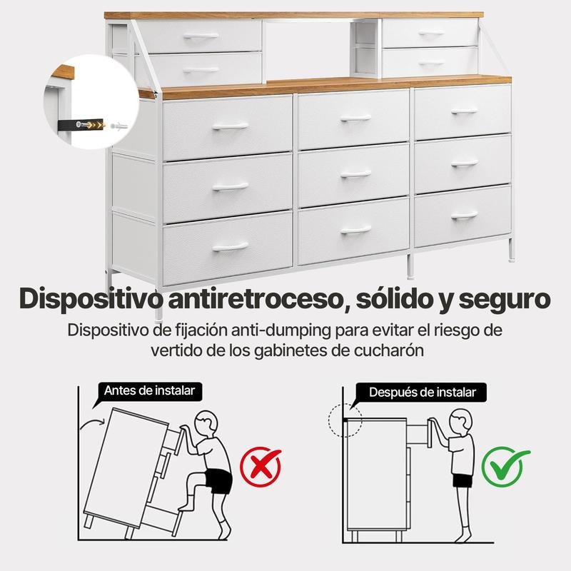 Zocalo Cómoda de Dormitorio con 13 cajones, cómoda Grande con Espacio de Almacenamiento, Estructura de Metal, para Dormitorio