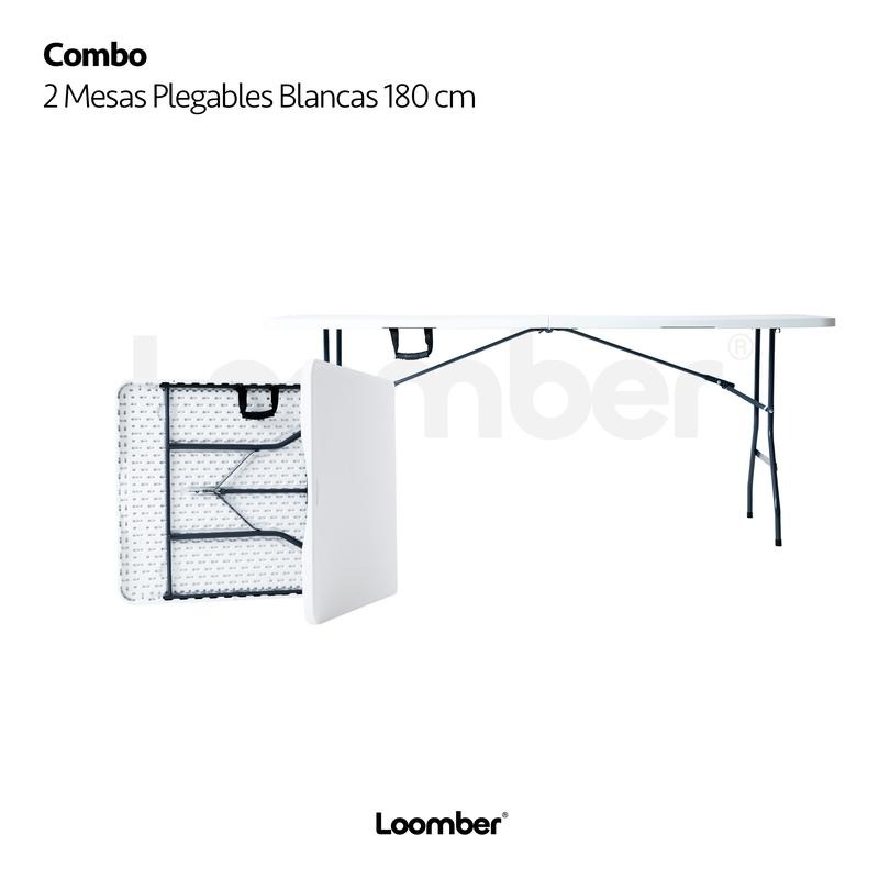 Set 2 Mesas Plegables Blancas 180 cm Portátiles