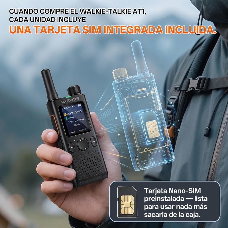 (FABRICADO POR BAOFENG)AT1 Walkie Talkie PoC 4G con app móvil gratuita de por vida. Comunicación privada de larga distancia, control en segundo plano, historial de chat encriptado y alcance de más de 5000 millas. Ideal para trabajo, seguridad, logística, 