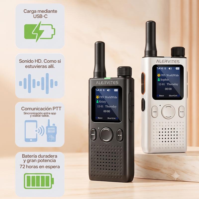(FABRICADO POR BAOFENG)AT1 Walkie Talkie PoC 4G con app móvil gratuita de por vida. Comunicación privada de larga distancia, control en segundo plano, historial de chat encriptado y alcance de más de 5000 millas. Ideal para trabajo, seguridad, logística, 