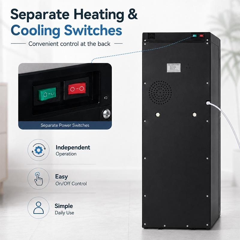 DRELIFE Dispensador de Agua Fría y Caliente de Carga Inferior, Enfriador de Agua de Pie con Gabinete de Almacenamiento, Water Cooler con Sistema de Seguridad y Bandeja de Goteo Extraíble para Hogar, Oficina y Hotel