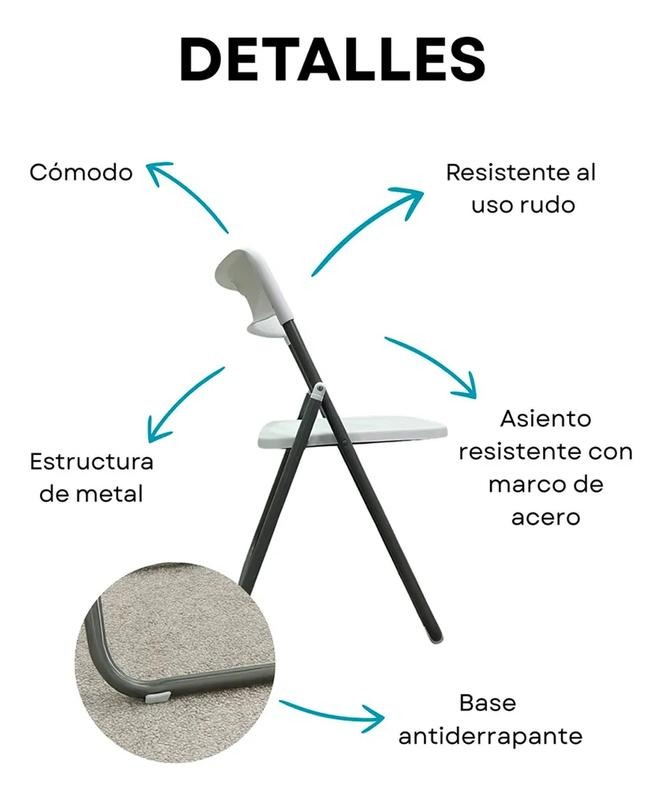 Juego de 6 sillas plegables de plástico blanco Lisa, diseño simple