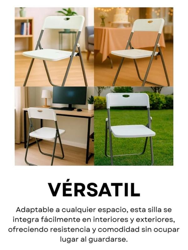 Juego de 6 sillas plegables de plástico blanco Lisa, diseño simple