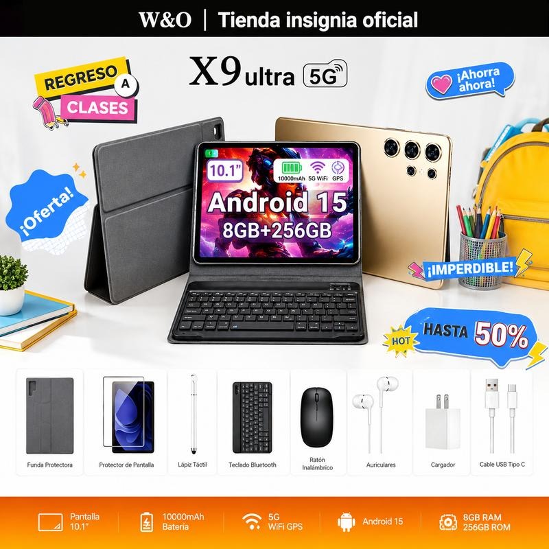 【Regalos Navideños】X9 Ultra 10.1\"/ 11\" Tablet Android 15 con 256GB Almacenamiento, 8GB/ 12GB RAM, Batería 10000mAh y WiFi 5G