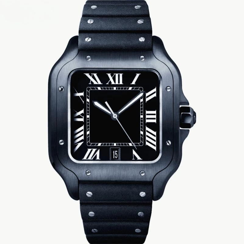 MEGIR Reloj mecánico automático cuadrado, esfera blanco y negro, caja y correa acero inoxidable 904L, cristal zafiro, reloj totalmente mecánico para hombre