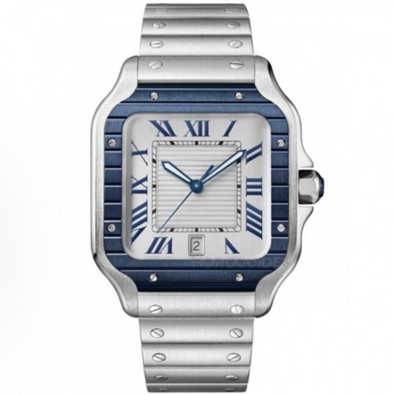 MEGIR Reloj mecánico automático cuadrado, esfera blanco y negro, caja y correa acero inoxidable 904L, cristal zafiro, reloj totalmente mecánico para hombre