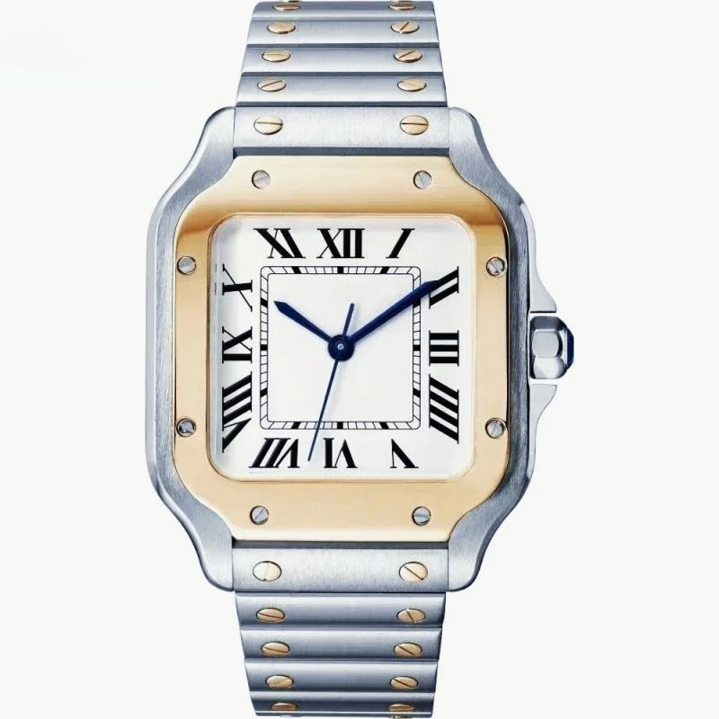 MEGIR Reloj mecánico automático cuadrado, esfera blanco y negro, caja y correa acero inoxidable 904L, cristal zafiro, reloj totalmente mecánico para hombre