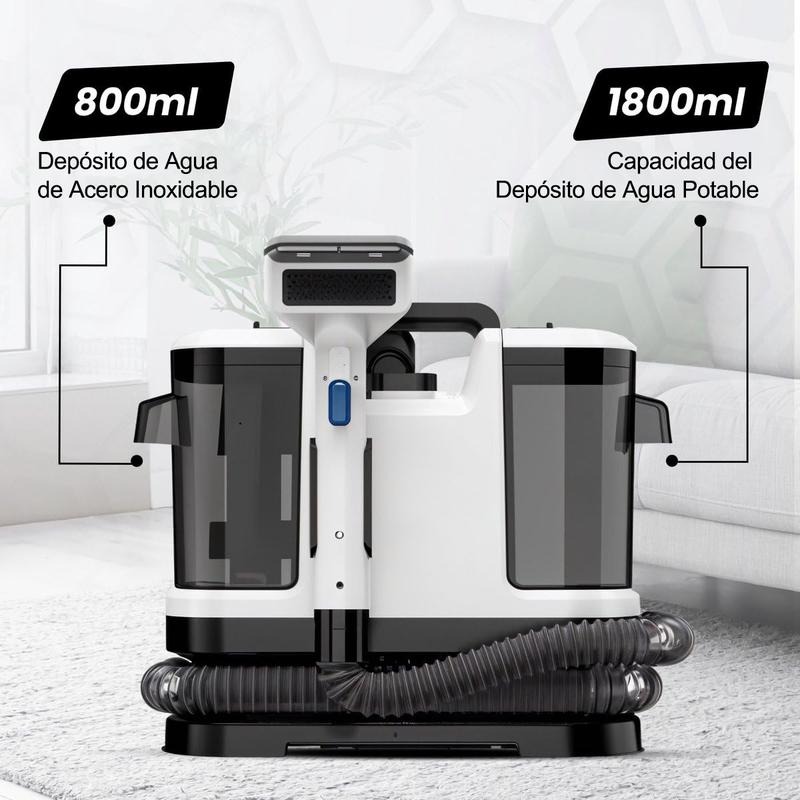 Aspiradora Lava Alfombra Tapicería De Inyección Succión 600w 18000pa, Máquina De Limpieza De Telas Para Sofá, Alfombra, Cortina Y Cama, Cepillo Profundo, Doble Tanque De Agua Blanco