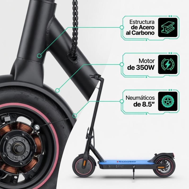 Patinete Eléctrico i9L: 350W de potencia, batería 36V 7.5Ah, neumáticos de 8.5" y App integrada. ¡Todo lo que necesitas!