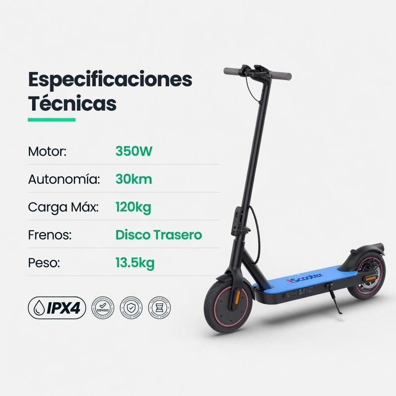 Patinete Eléctrico i9L: 350W de potencia, batería 36V 7.5Ah, neumáticos de 8.5" y App integrada. ¡Todo lo que necesitas!