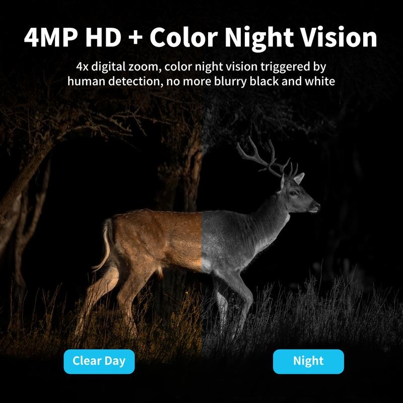 [SummerWins] Cámara de seguridad 4G alimentada por energía solar CB174S, visión nocturna en color 4MP HD, tarjeta SIM integrada, cámara para exteriores sin Wi‑Fi para granja/hogar con resistencia al agua IP65, servicio de datos 4G LTE requiere activar Sum