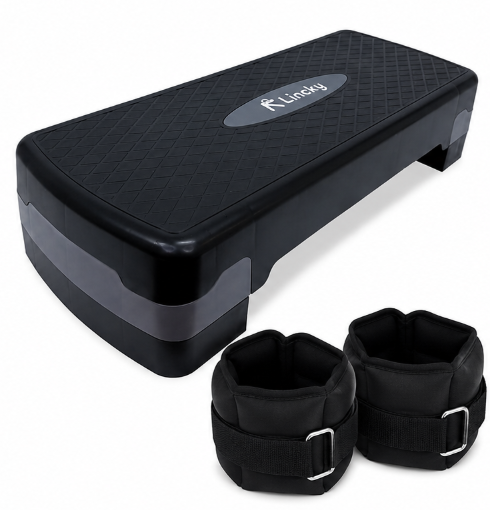 Lincky Step Banco Aerobics Fitness Crosfit Ajustable 9.5-15 cm Resistencia 300 kg Gomas Antiderrapantes Gris para Gimnasio y Hogar