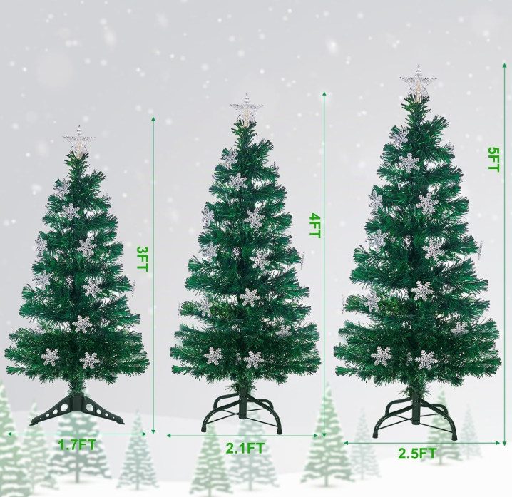 Juegoal Árbol de Navidad Artificial Verde Preiluminado de 3 pies, Mini Árboles de Navidad de Mesa de Fibra Óptica Iluminada con Luces que Cambian de Color, Copos de Nieve y Estrella Superior, Árbol