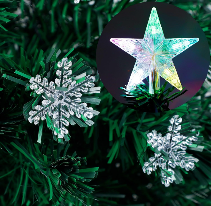Juegoal Árbol de Navidad Artificial Verde Preiluminado de 3 pies, Mini Árboles de Navidad de Mesa de Fibra Óptica Iluminada con Luces que Cambian de Color, Copos de Nieve y Estrella Superior, Árbol