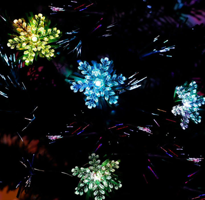 Juegoal Árbol de Navidad Artificial Verde Preiluminado de 3 pies, Mini Árboles de Navidad de Mesa de Fibra Óptica Iluminada con Luces que Cambian de Color, Copos de Nieve y Estrella Superior, Árbol