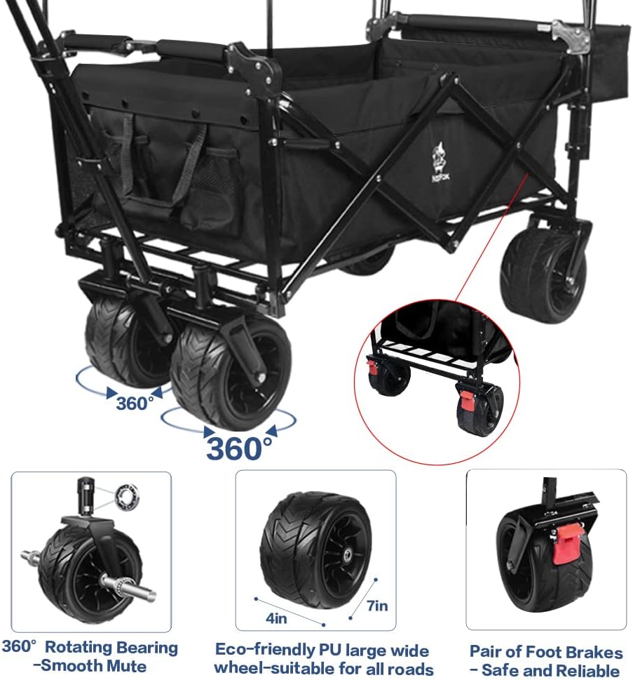 Bicicleta plegable resistente con parte superior extraíble, ruedas grandes de 4 pulgadas, frenos, mango ajustable, bolsa refrigeradora para jardín y playa al aire libre