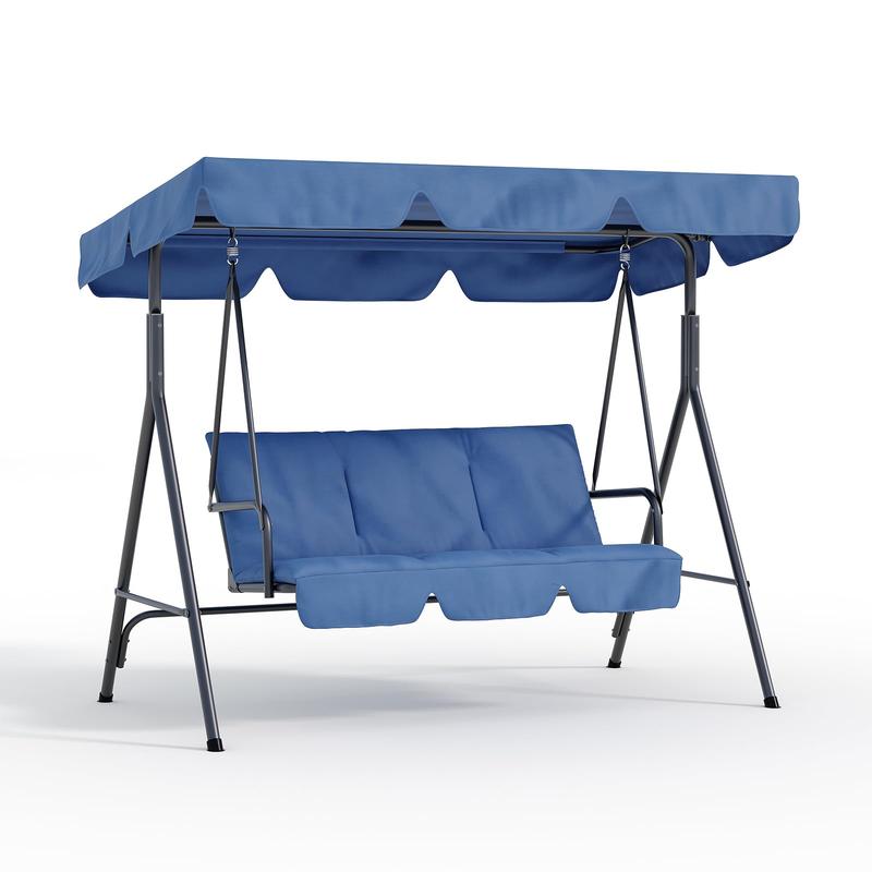 Columpio de jardín para 3 personas – Estructura de acero resistente – Cojines gruesos – Dosel ajustable – Ideal para patio, terraza, porche o piscina – Negro