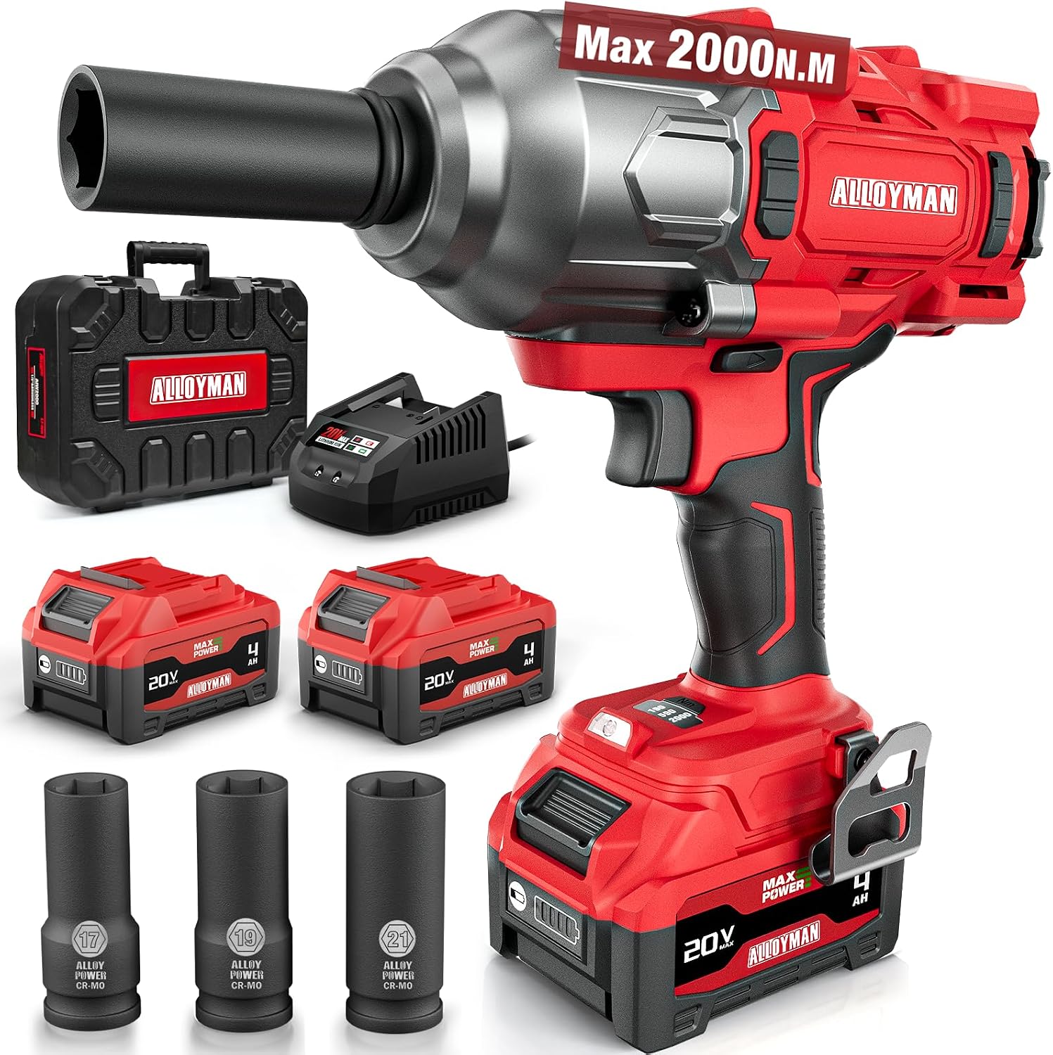 Llave de impacto inalámbrica Alloyman de 1500 pies-libra (2000 N·m) y alto par de 1/2 pulgada