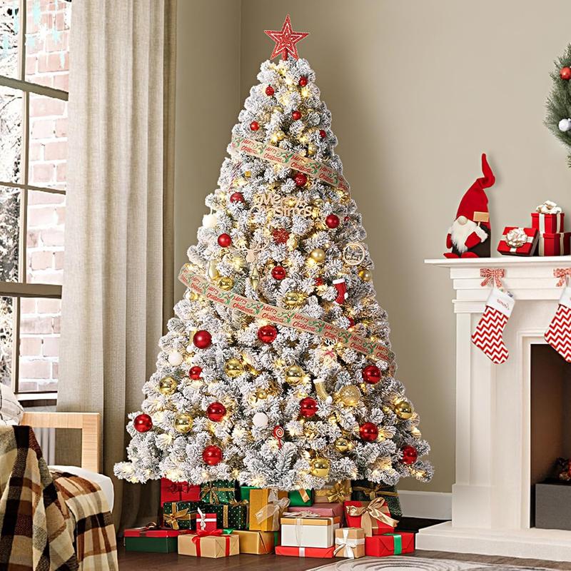 Árbol de Navidad artificial preiluminado de 2,28 m (7,5 pies), pino navideño con 450 LED blancos cálidos, 1050 puntas de ramas, árbol de Navidad de PVC puro con soporte de metal, fácil montaje - Decoración navideña para interiores, hogar, oficina, fiestas