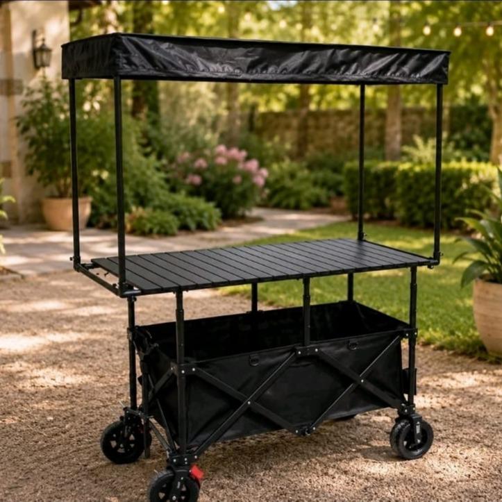 Carrito Multiusos Plegable con Toldo y Ruedas – Estación Móvil para Eventos, Negocios y Picnic