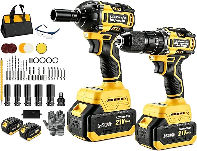 Kit de Herramientas Inalámbricas 4 en 1 Taladro, Rotomartillo, Esmeriladora, Pistola de Impacto Incluye 2 Baterías y Accesorios