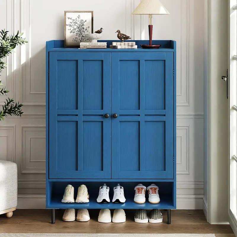 【Capacidad para 18-24 pares y estantes ajustables】Zapatero estilo granja ONBRILL de 7+1 niveles; mueble zapatero moderno de 45 pulgadas de alto con patas de metal; organizador de calzado para recibidor, entrada, sala de estar o dormitorio; regalo de Navid