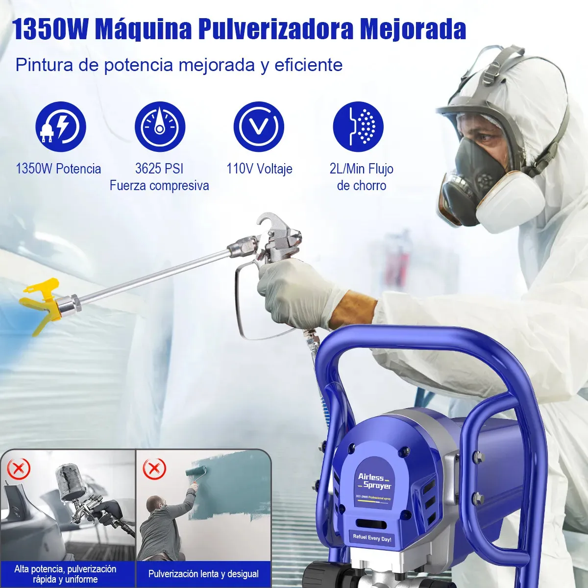 Máquina para pintar 3625 psi Kozfule Paint Casa Airless Pistola De Pintura Eléctrica, Pulverizador Eléctrico Equipo Profesional Toolor Con Tubo 10m Y Boquilla 515