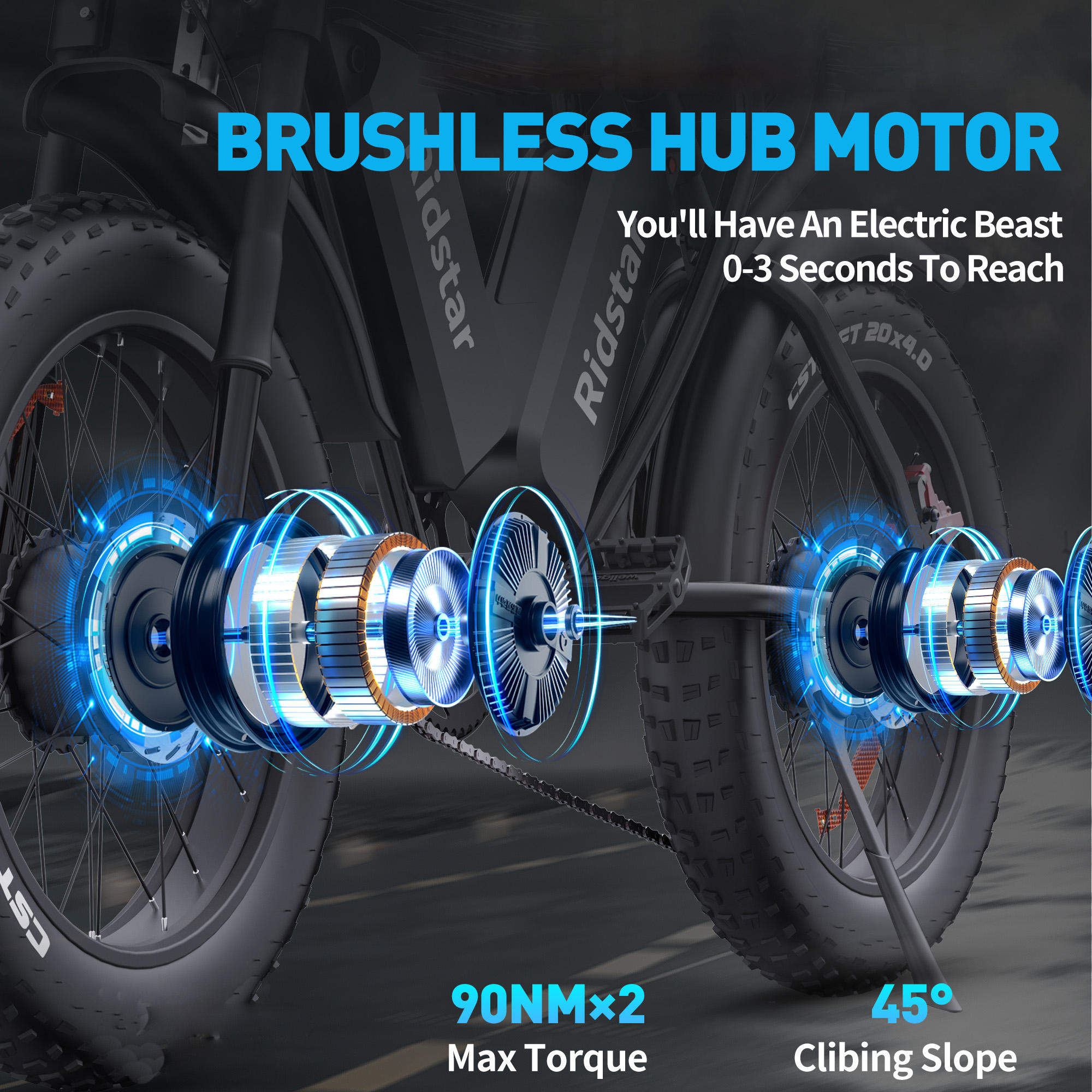 Bicicleta Elétrica de Montanha Ridstar Q20 Pro com Pneu Gordo e Motor Duplo 20 Polegadas E-Bike 52V 40AH Bateria Dupla para Adultos