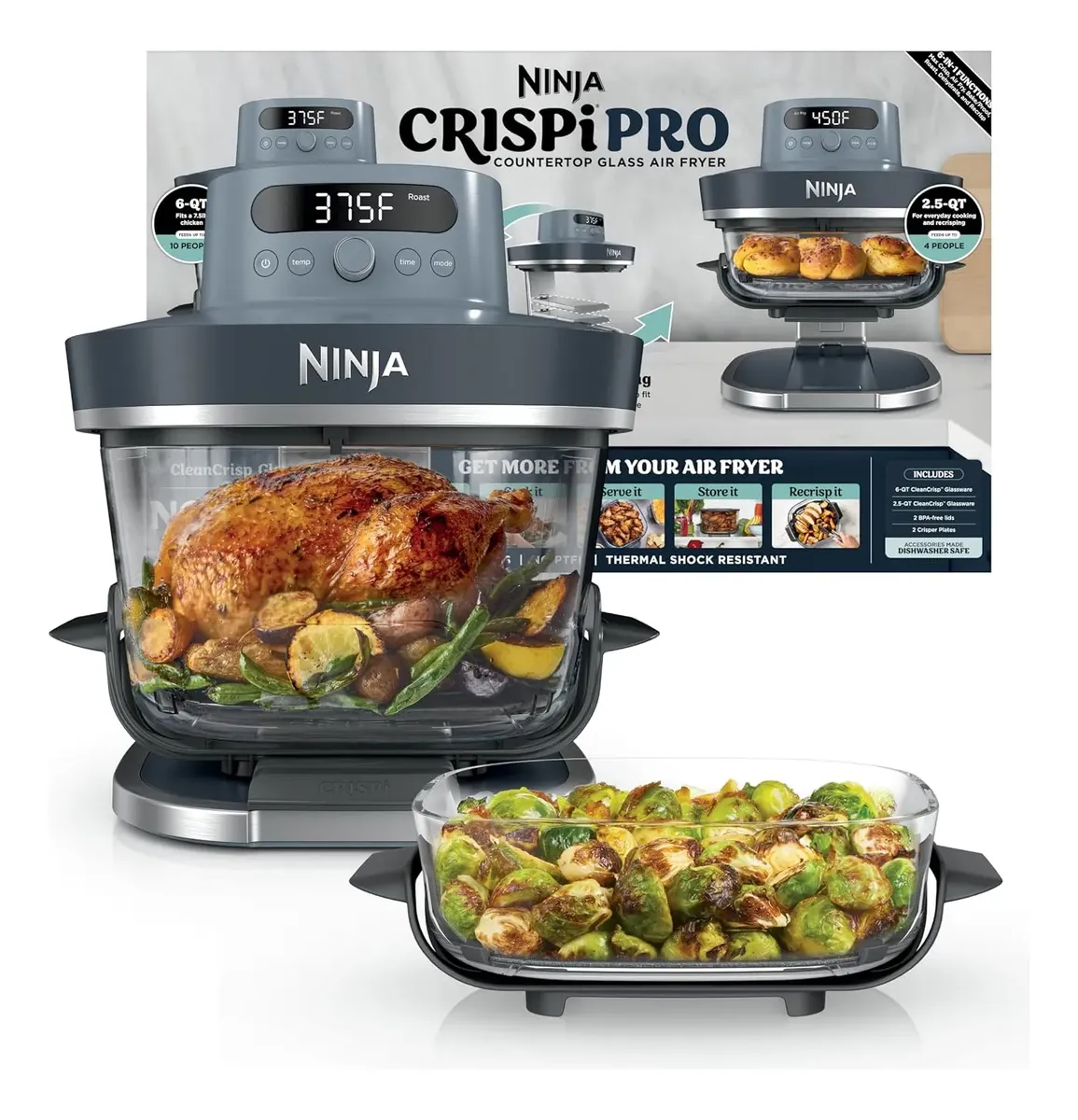 Ninja Crispi® Pro Freidora de Aire de Vidrio 6-en-1