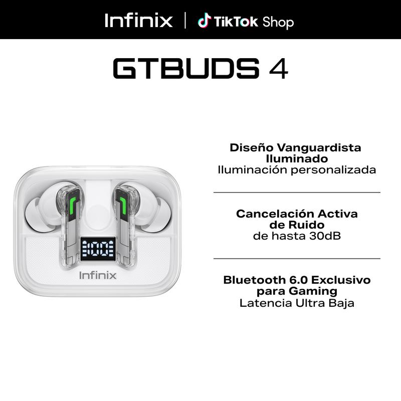 INFINIX GTBUDS 4/GTBUDS 5 Auriculares Inalámbricos Bluetooth con Cancelación Activa de Ruido 30 dB, ENC IA de 4 Micrófonos, Carga Rápida 10 Min = 2H, Hasta 34H de Batería- Mayo Venta Quincenal / Día de la Madre Campaign, Hot Sale x Mayo Venta Quincenal Ca