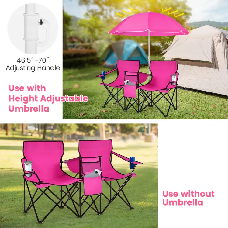 Sillas de pícnic dobles portátiles, sillas de camping plegables con sombrilla desmontable, bolsa térmica y portavasos; sillas para patio, playa y camping, ideales para actividades al aire libre y la temporada de fútbol y béisbol.