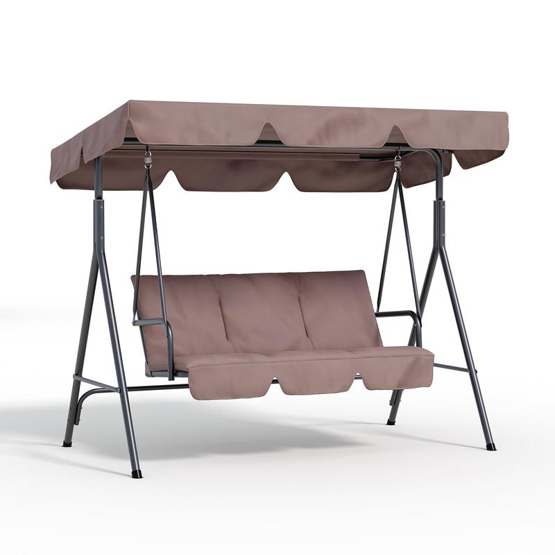 Columpio de jardín para 3 personas – Estructura de acero resistente – Cojines gruesos – Dosel ajustable – Ideal para patio, terraza, porche o piscina – Negro