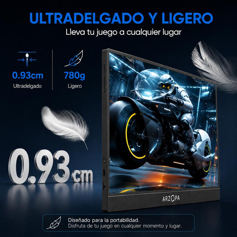 【Precio de liquidación】ARZOPA Monitor portátil para juegos de 15.6 pulgadas y 60 Hz monitor portátil 100%sRGB 1080P FHD con HDR, ultra delgado, cuidado de los ojos, segunda pantalla externa para laptop PC PS5 Mac